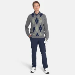 Lyle & Scott Lambswool Blend Argyle V-Neck Grå Blå Grey/Navy (X934) Online