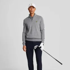 Lyle & Scott Merino Blend Quarter Zip Grå Mid Grey (T28) Sale