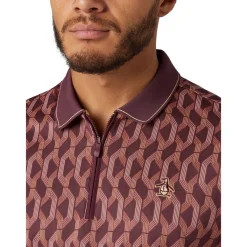 Original Penguin OP All Over Jacquard Colour Block Polo Mauve-Wine Online