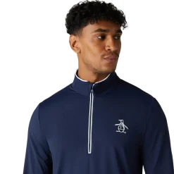 Original Penguin OP L/S 1/4 Zip Technica Blå Black-Iris New