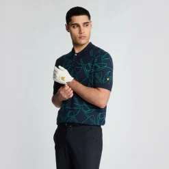 Lyle & Scott Outline Knitted Polo Ryder Blue (X729) New