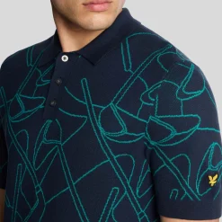 Lyle & Scott Outline Knitted Polo Ryder Blue (X729) New
