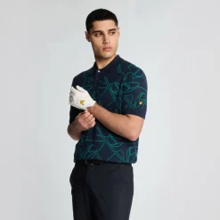 Lyle & Scott Outline Knitted Polo Ryder Blue (X729) New