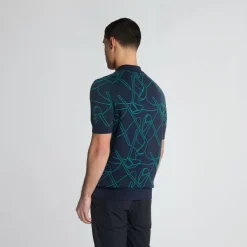 Lyle & Scott Outline Knitted Polo Ryder Blue (X729) New