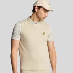 Lyle & Scott Slipover Merino Blend V-Neck Beige Beige (Sesame Z745) Clearance