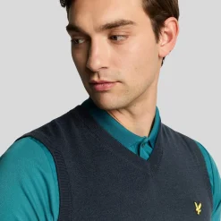 Lyle & Scott Slipover Merino Blend V-Neck Blå Navy (Z271) Clearance