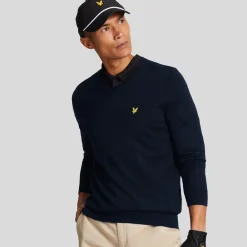 Lyle & Scott V-Neck Merino Blend Blå Dark Navy (Z271) New