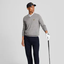 Lyle & Scott V-Neck Merino Blend Grå Mid Grey (T28) Discount