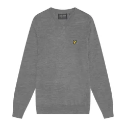 Lyle & Scott V-Neck Merino Blend Grå Mid Grey (T28) Discount
