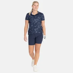 Bogeys & Birdies W Tech Hidden Button Pique AOP Blå Navy/Chambray Discount