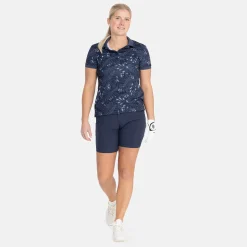 Bogeys & Birdies W Tech Hidden Button Pique AOP Blå Navy/Chambray Discount