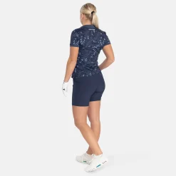 Bogeys & Birdies W Tech Hidden Button Pique AOP Blå Navy/Chambray Discount