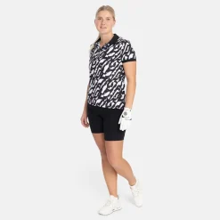 Bogeys & Birdies W Tech Hidden Button Pique AOP Svart Vit Black/White (Zebra) Discount