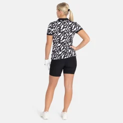 Bogeys & Birdies W Tech Hidden Button Pique AOP Svart Vit Black/White (Zebra) Discount