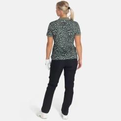 Bogeys & Birdies W Tech Hidden Button Pique AOP Svart Clover Green/Black Outlet