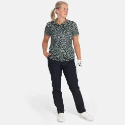 Bogeys & Birdies W Tech Hidden Button Pique AOP Svart Clover Green/Black Outlet