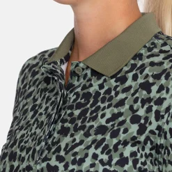 Bogeys & Birdies W Tech Hidden Button Pique AOP Svart Clover Green/Black Outlet